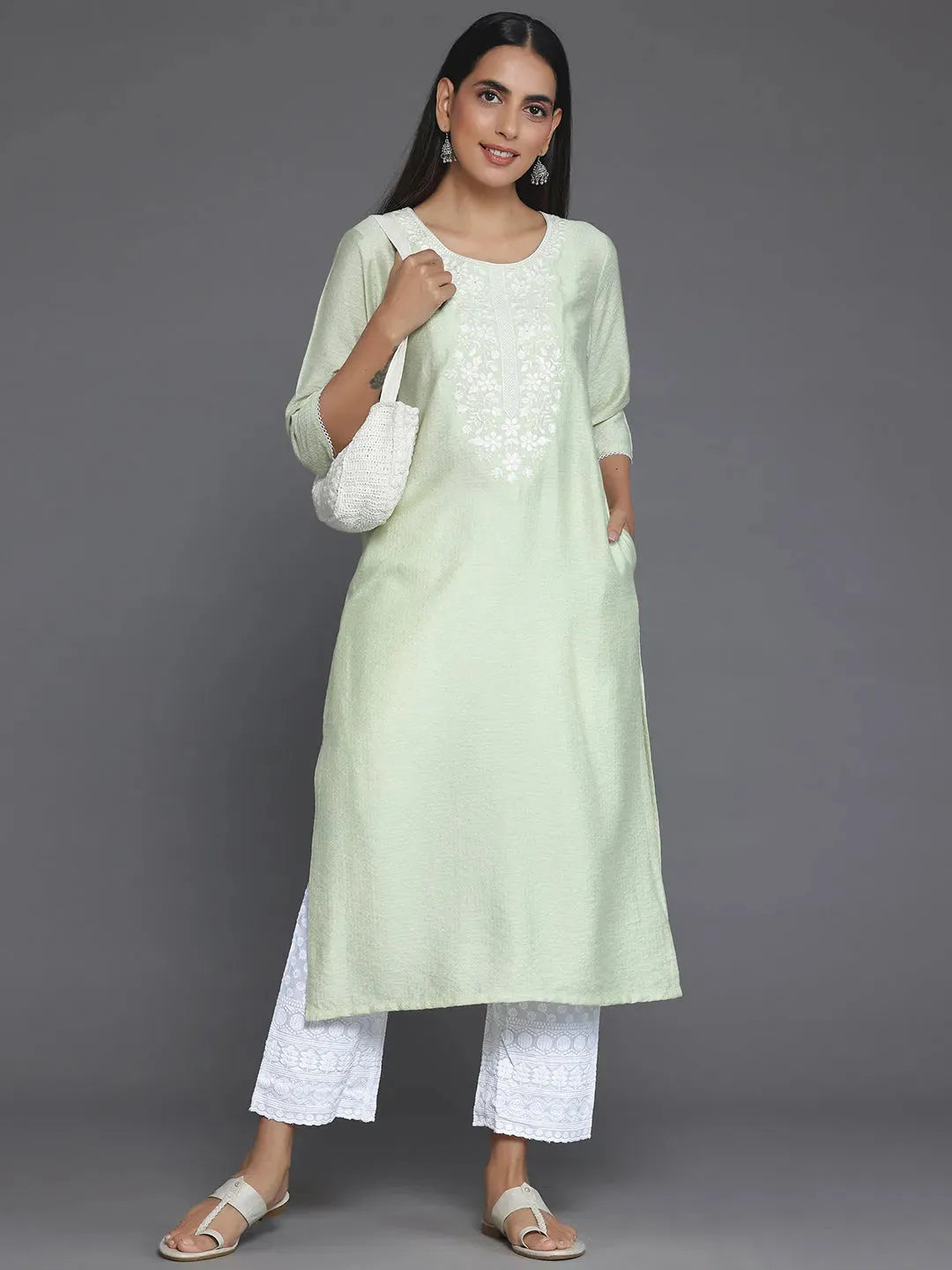 libas Green Yoke Design Silk Straight Kurta-picture-21