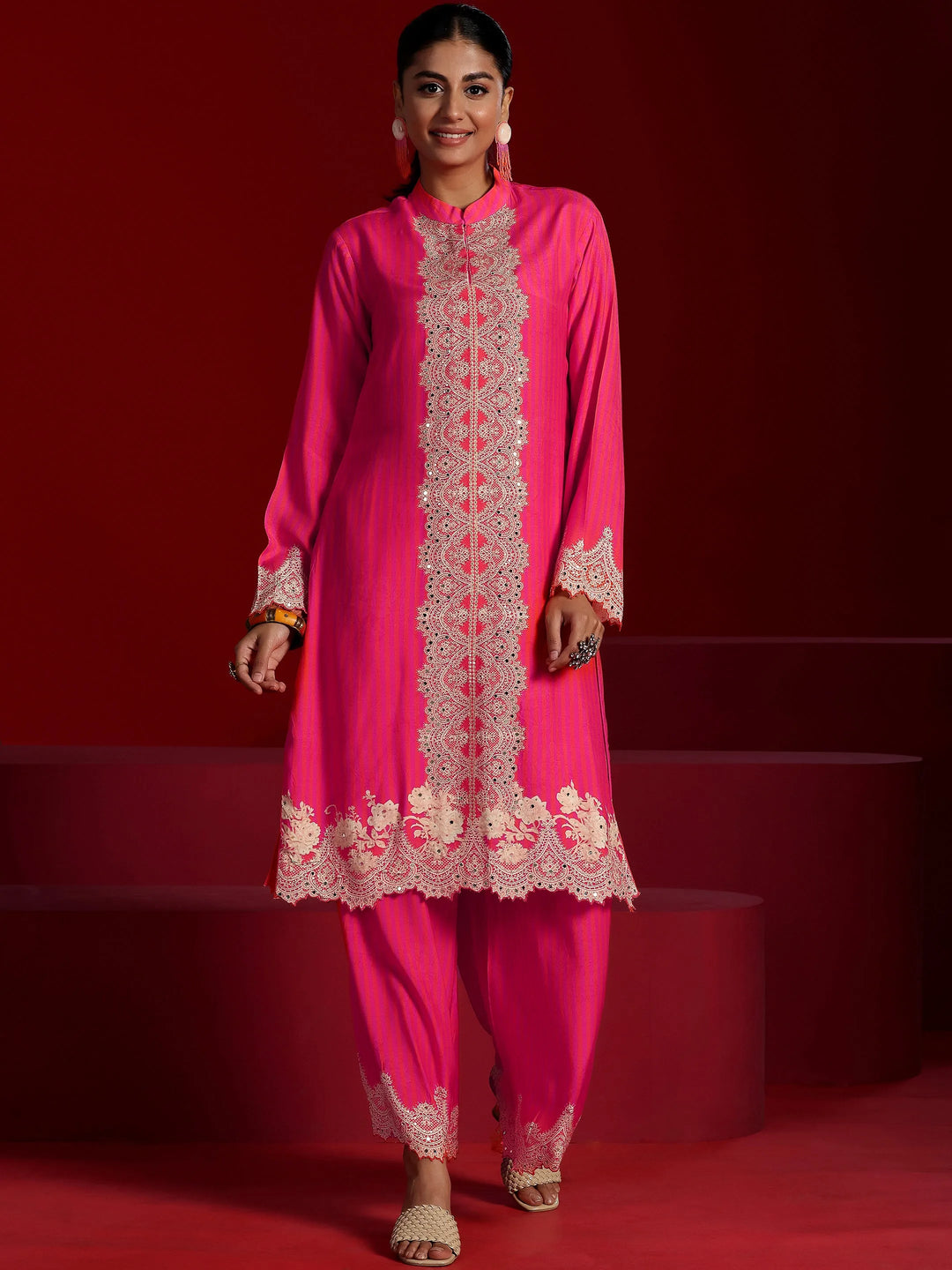  Libas Art Coral Printed Silk Blend Co-Ords 