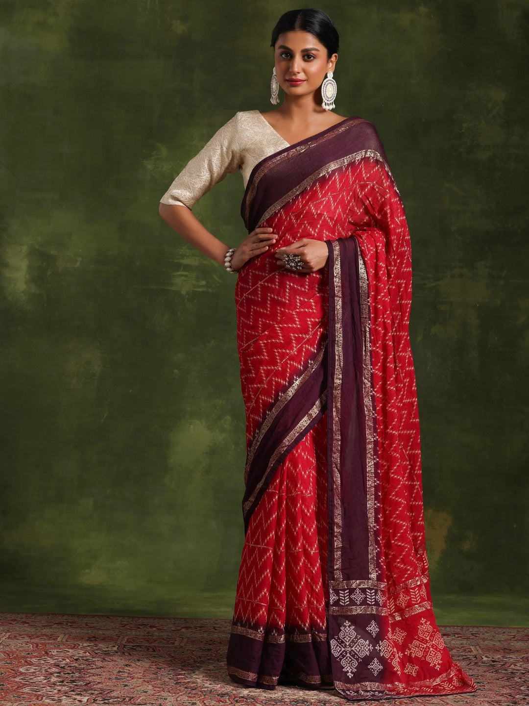 Pink Printed Poly Georgette Saree With Unstitched Blouse Piece - Libas 