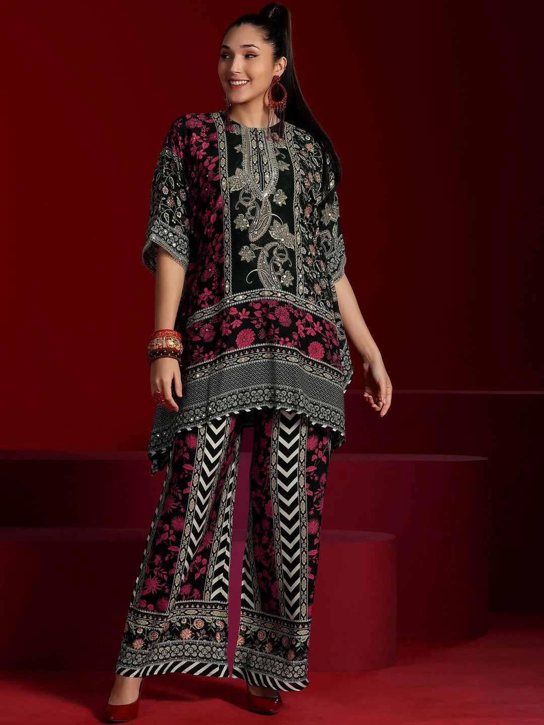  Libas Art Black Printed Muslin Co-Ords 
