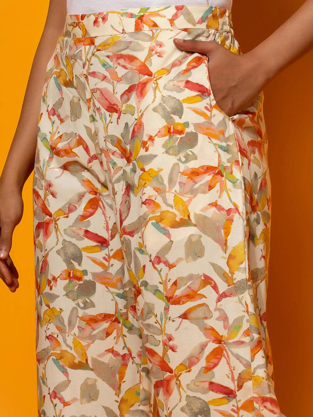 Cream Printed Rayon Co-Ords - Libas 