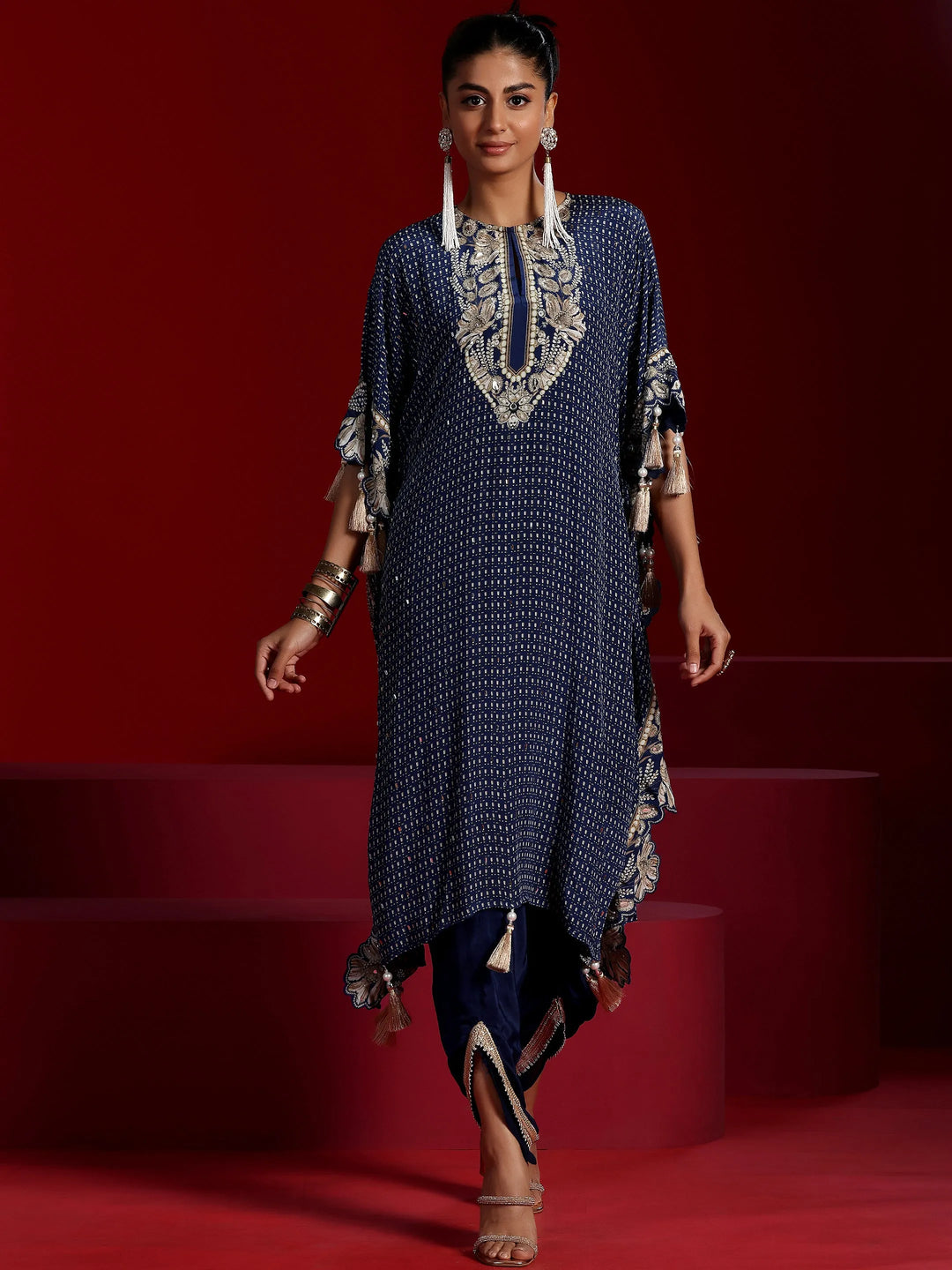  Libas Art Blue Embellished Silk Blend Co-Ords 