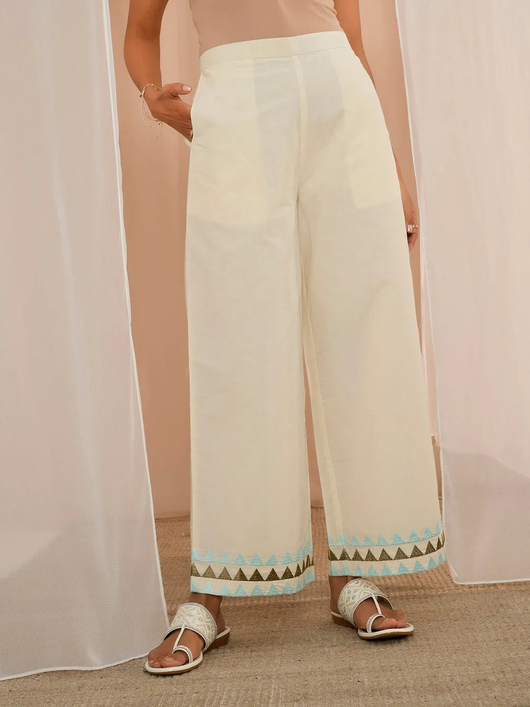  Off White Embroidered Cotton Straight Suit With Dupatta 
