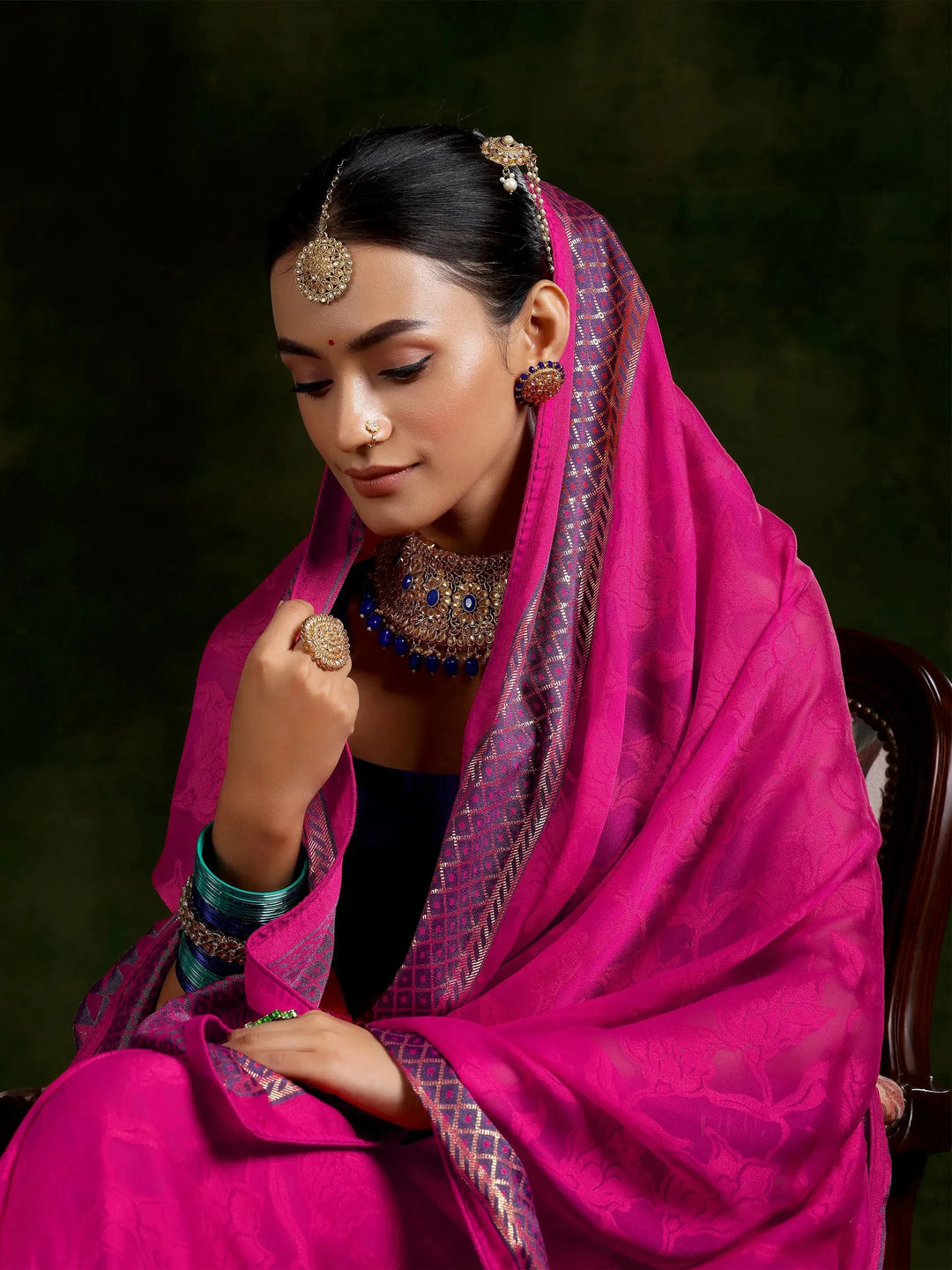  Pink Printed Silk Blend Saree With Unstitched Blouse Piece 