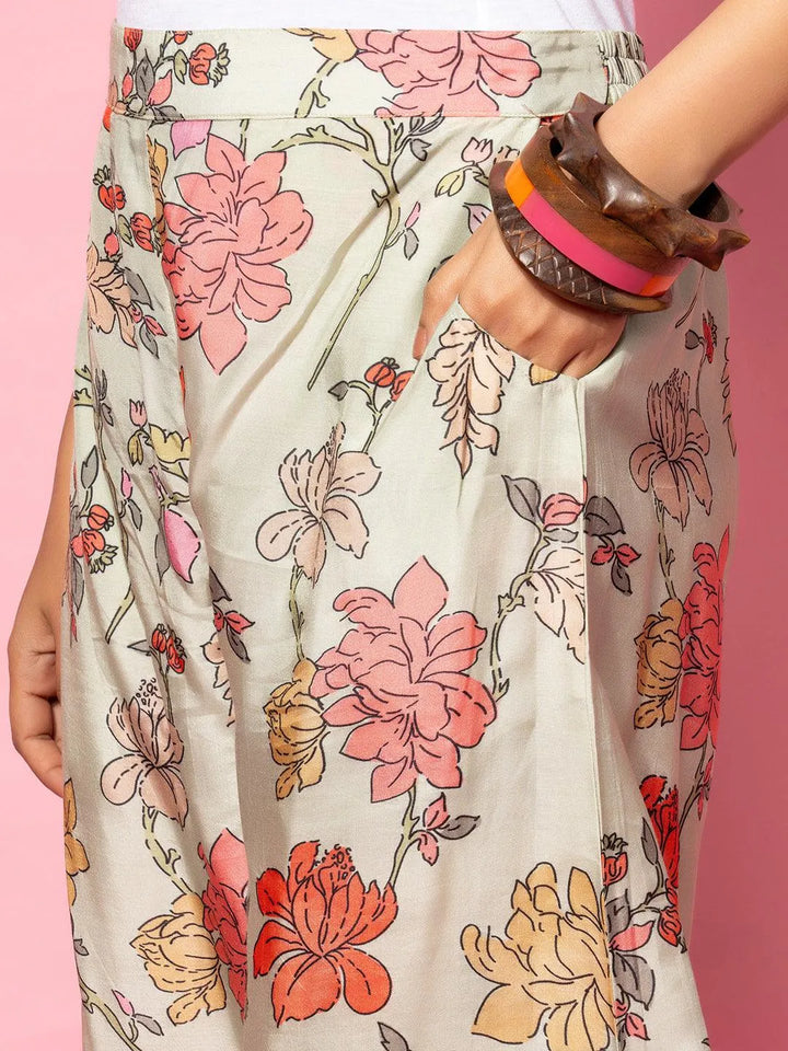 Green Printed Silk Blend Co-Ords - Libas