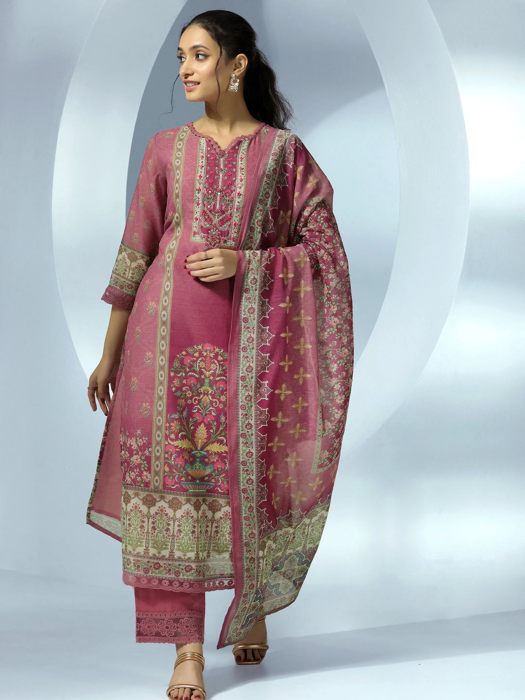  Mauve Printed Cotton Blend Straight Suit With Dupatta 