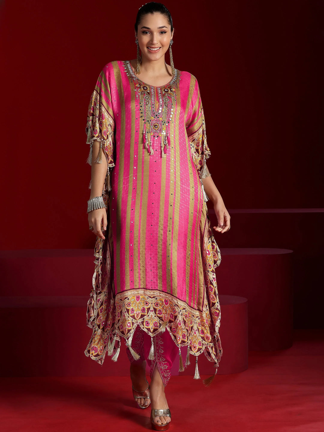  Libas Art Pink Printed Silk Blend Co-Ords 