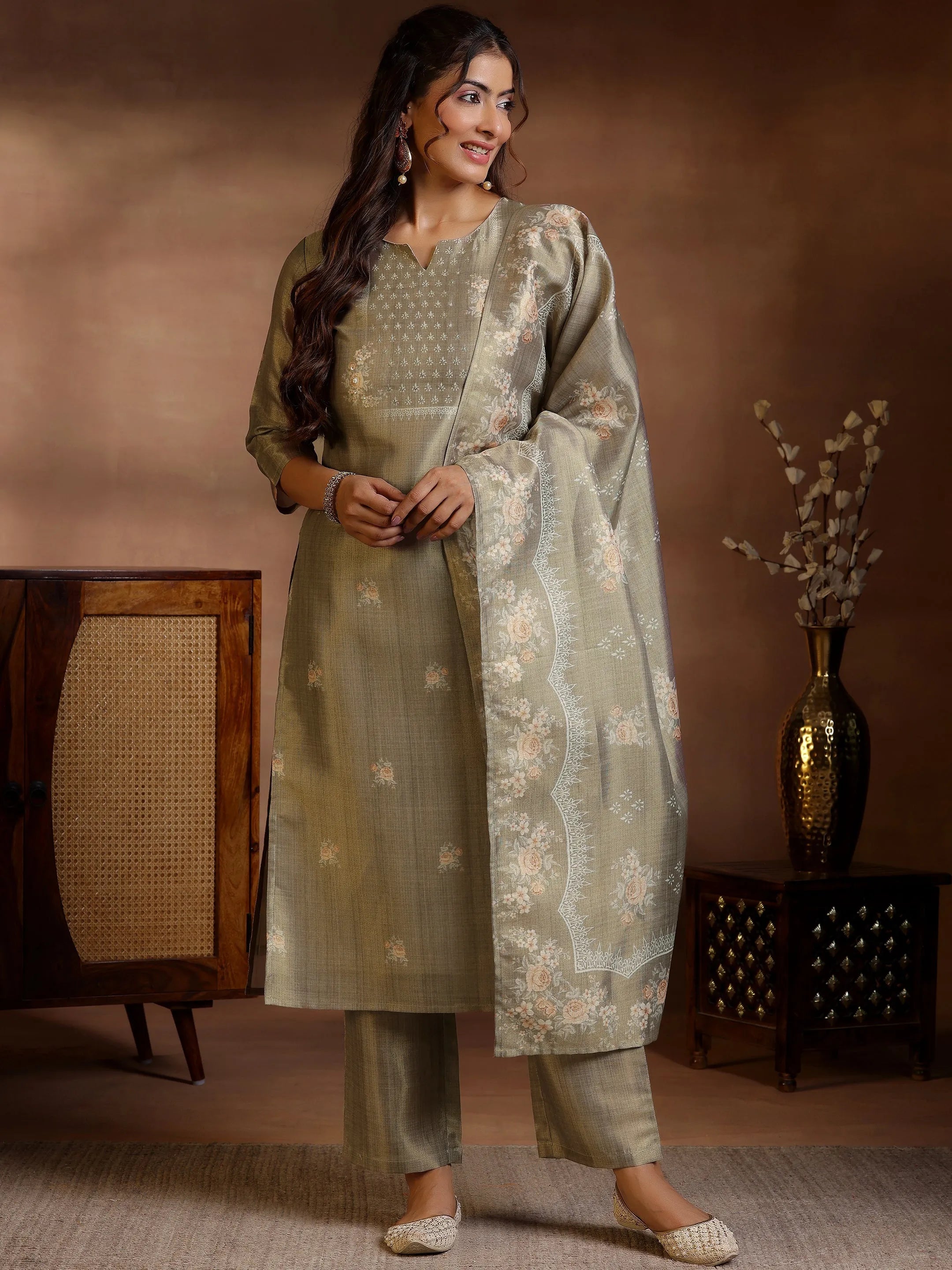 Brown Printed Silk Straight Suit With Dupatta-image-37