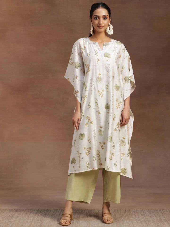 Cream Printed Silk Blend Co-Ords - Libas