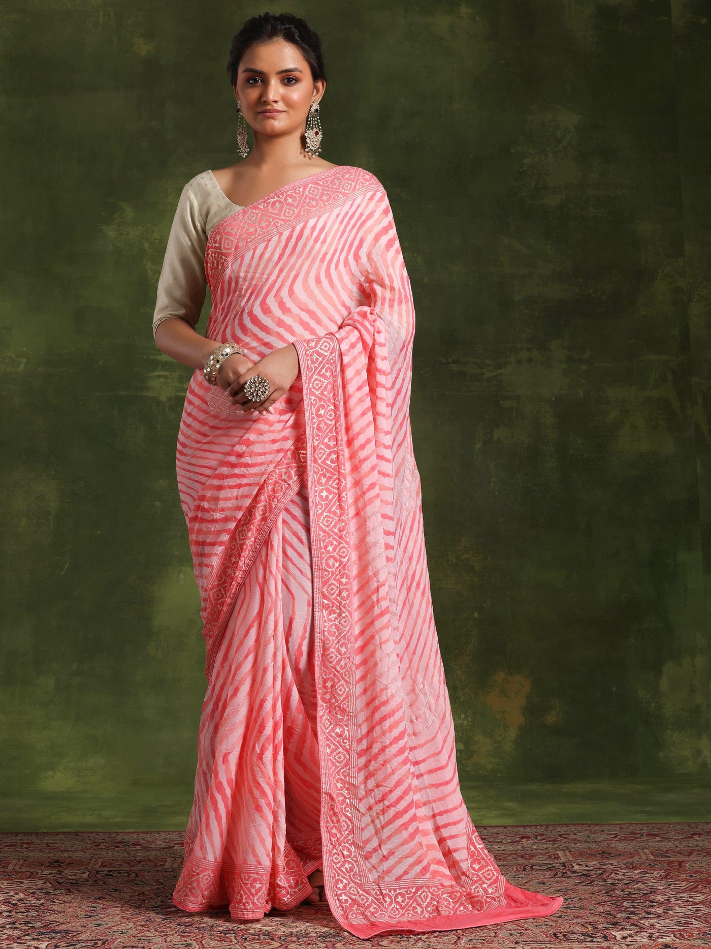 Coral Printed Poly Georgette Saree With Unstitched Blouse Piece - Libas