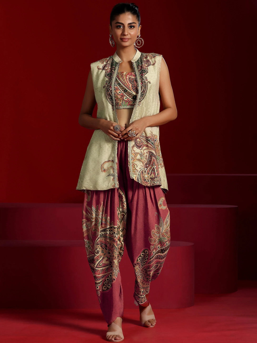  Libas Art Brown Printed Muslin 3 Piece Co-Ords 