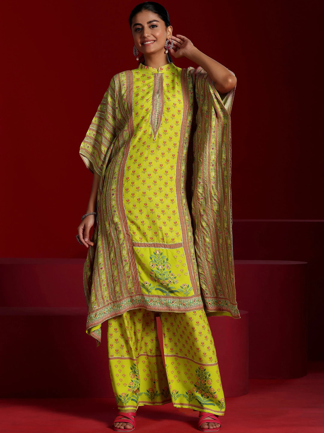  Libas Art Lime Printed Silk Blend Co-Ords 