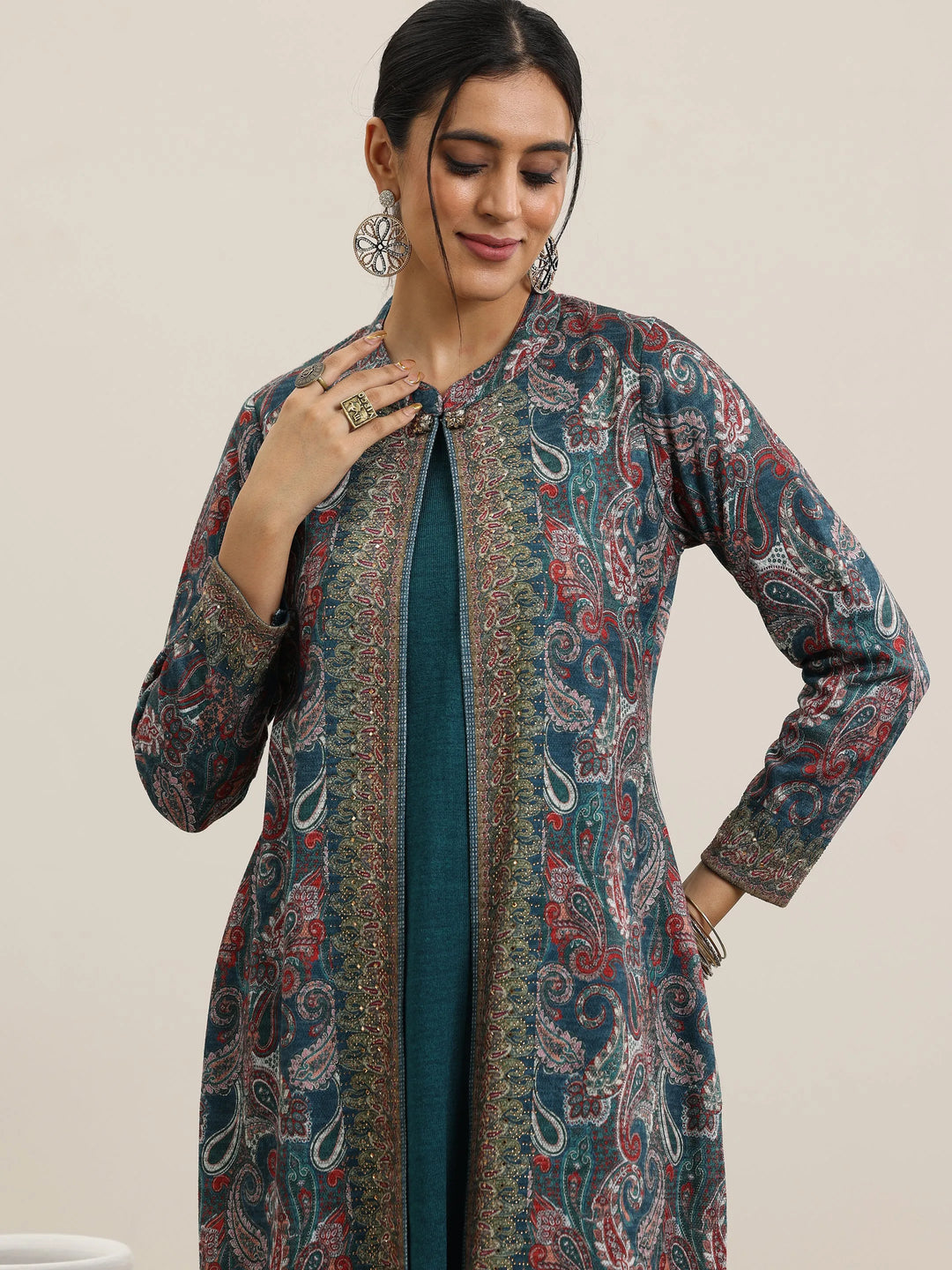  Blue Printed Wool Straight Kurta 