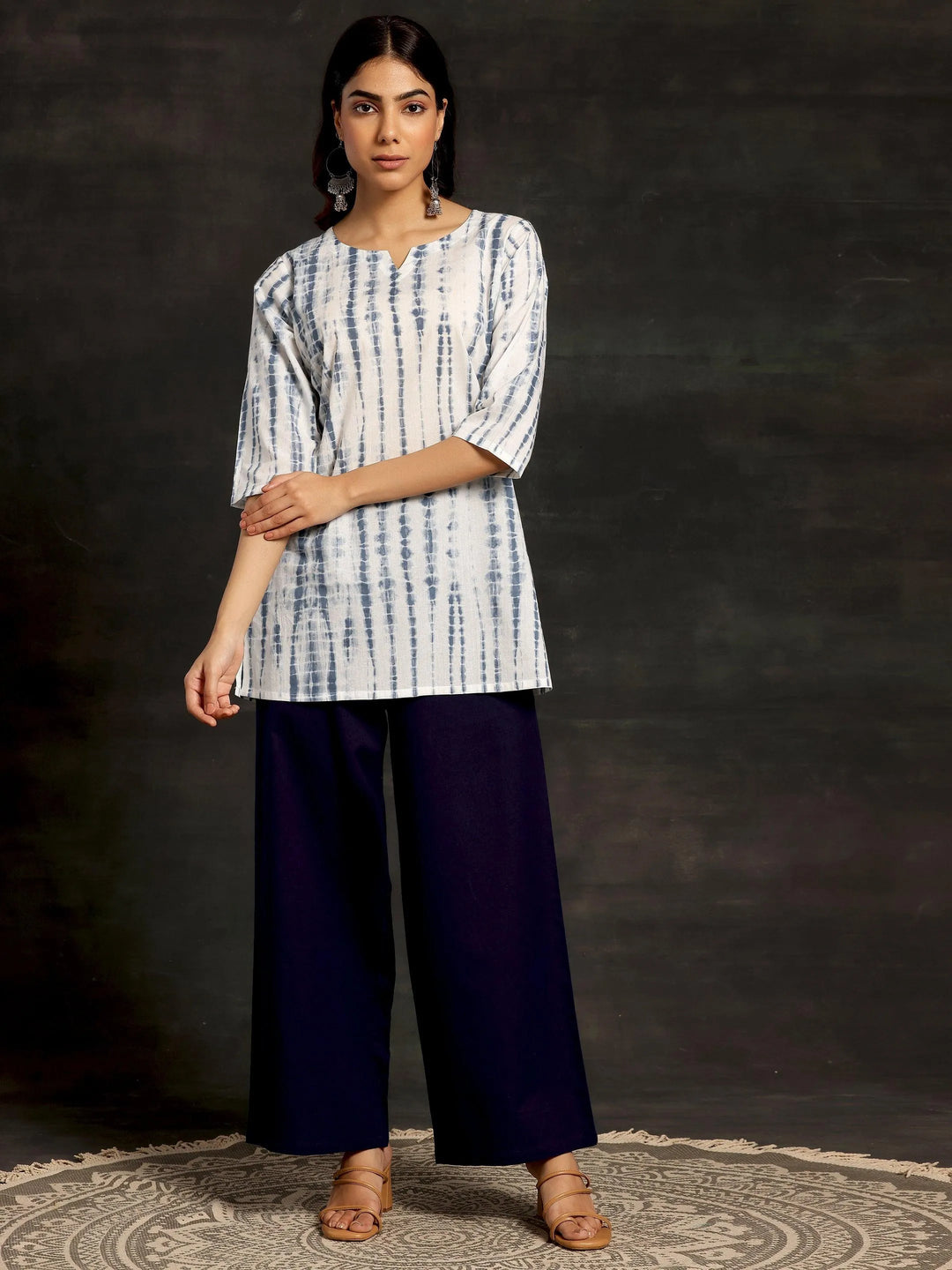 Navy Blue Solid Cotton Palazzos - Libas 