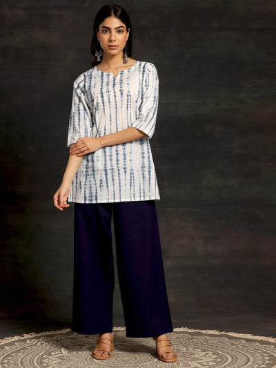 Navy Blue Solid Cotton Palazzos - Libas