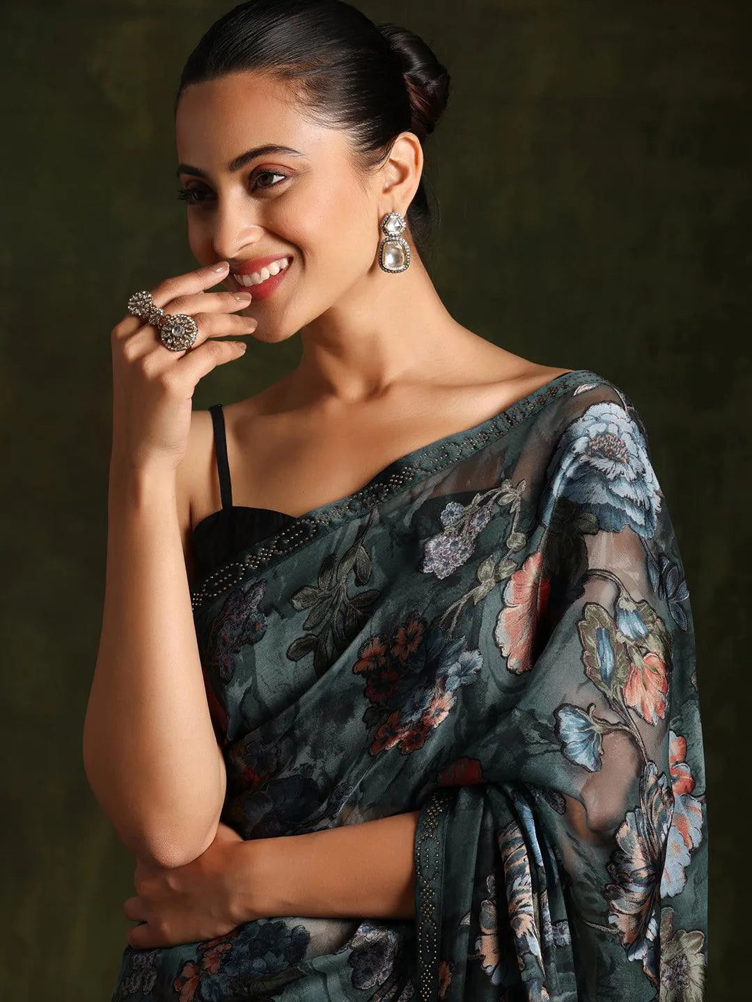 Green Woven Design Brasso Saree With Unstitched Blouse Piece