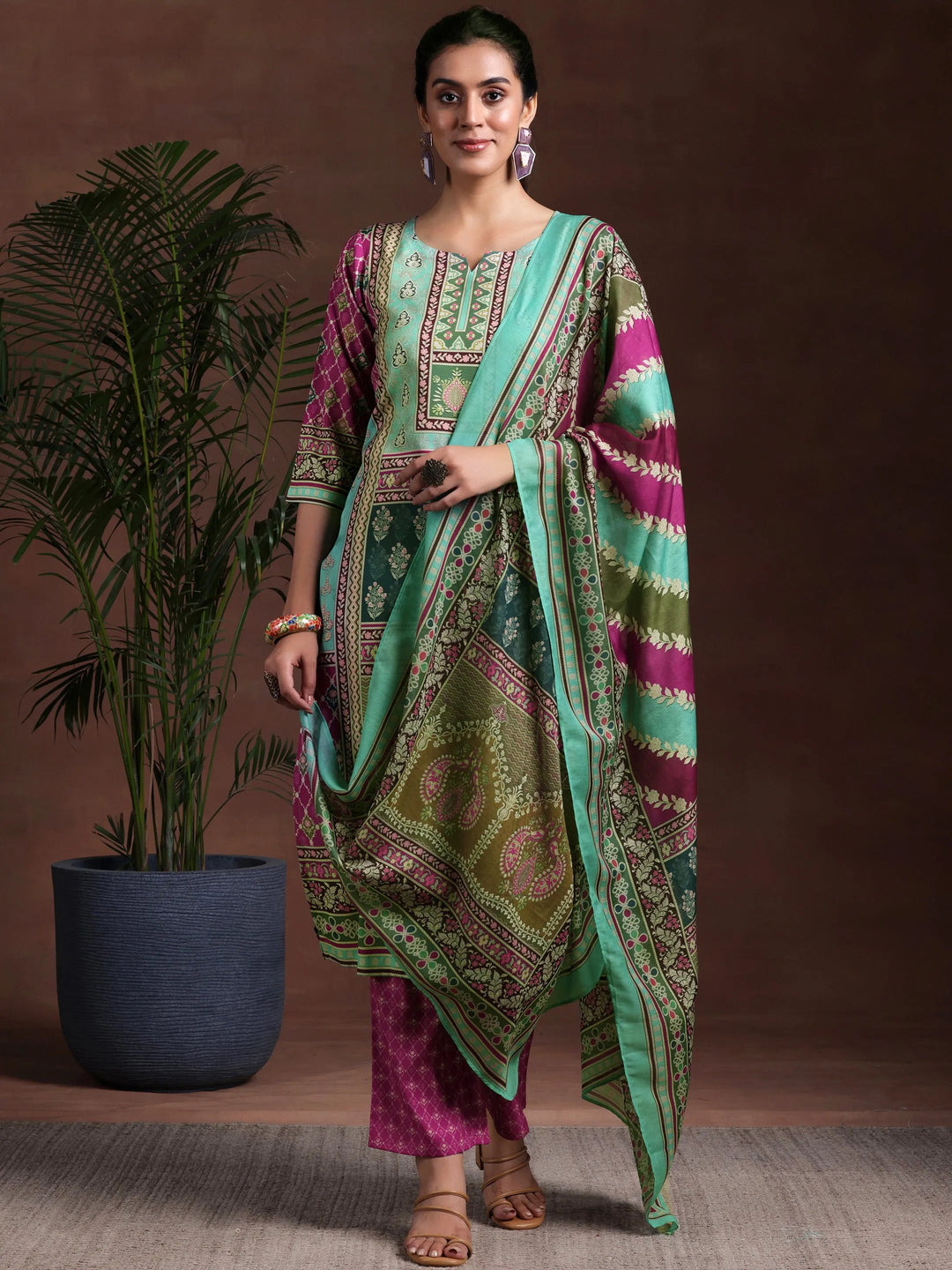  Multi Printed Poly Crepe Straight Suit With Dupatta 
