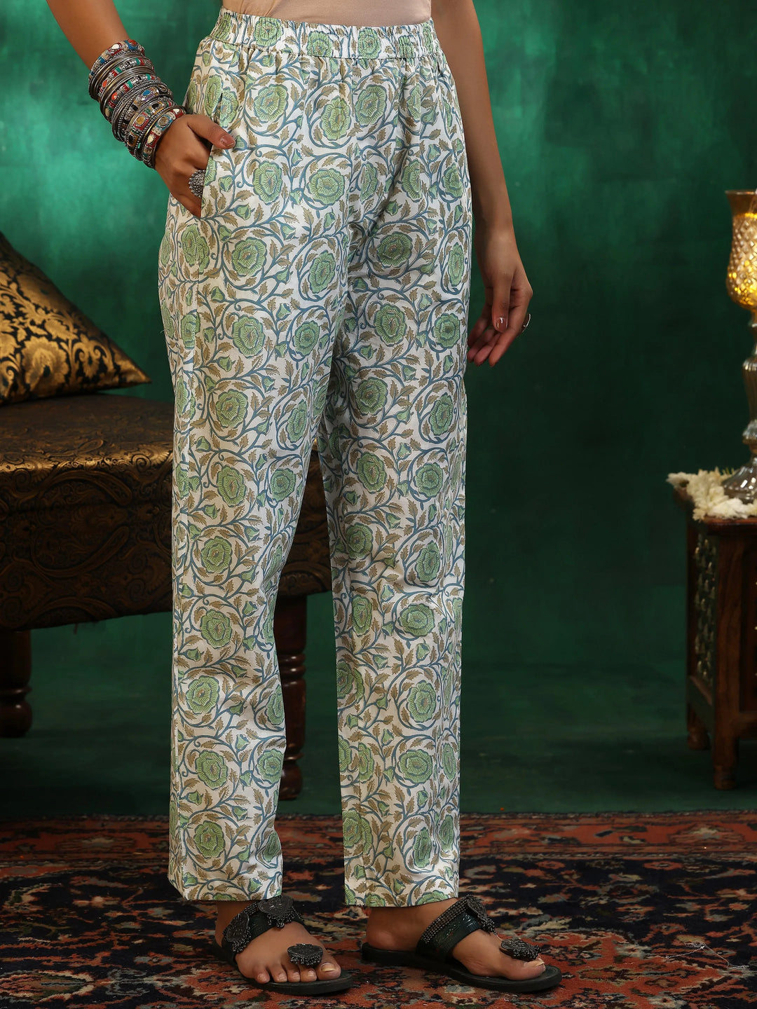  Off White Printed Cotton Straight Suit With Dupatta 