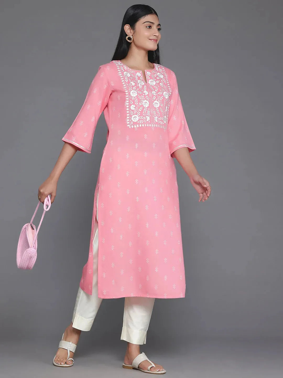 Pink Yoke Design Rayon Straight Kurta 