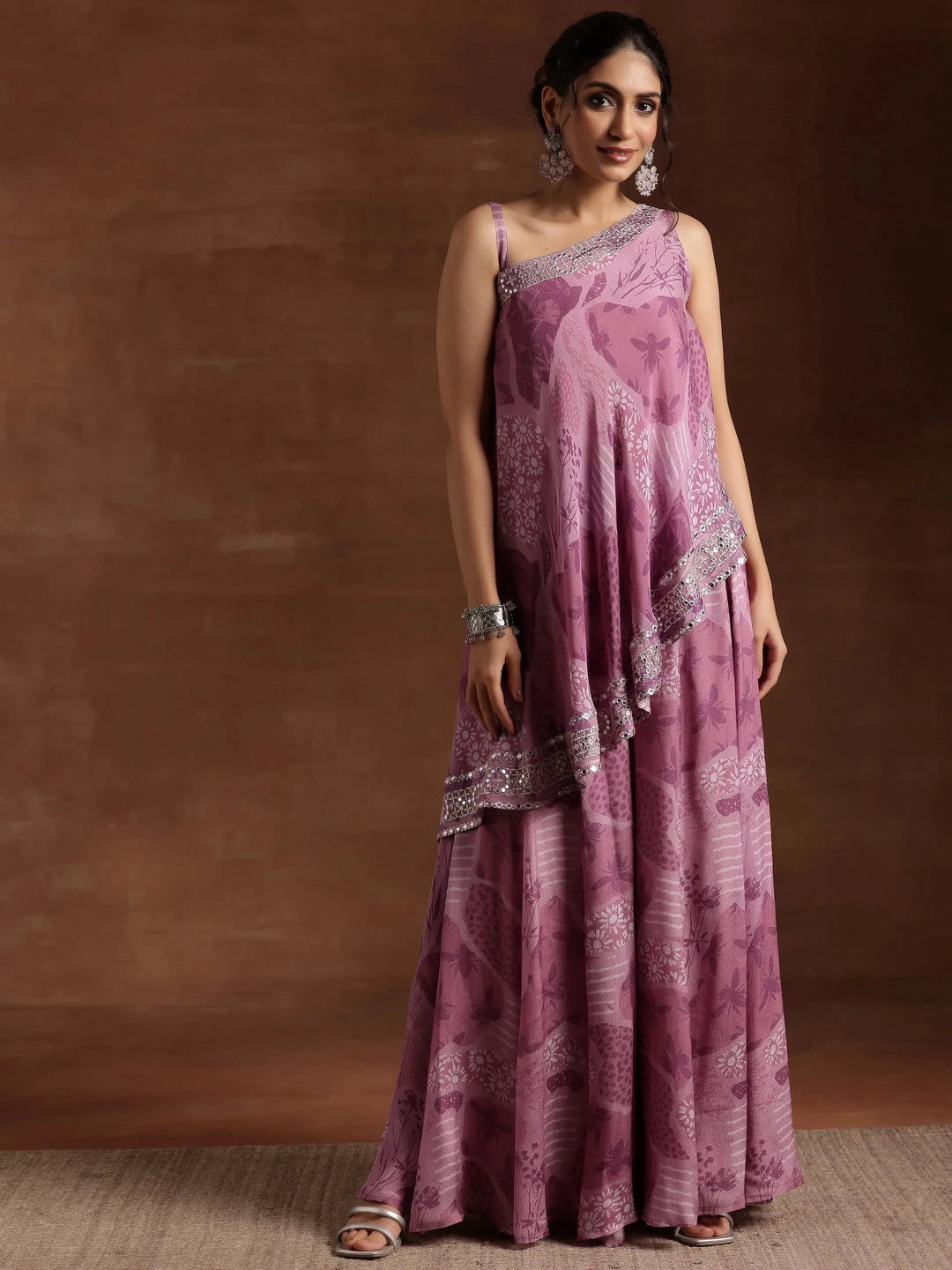  Mauve Printed Silk Blend Co-Ords 