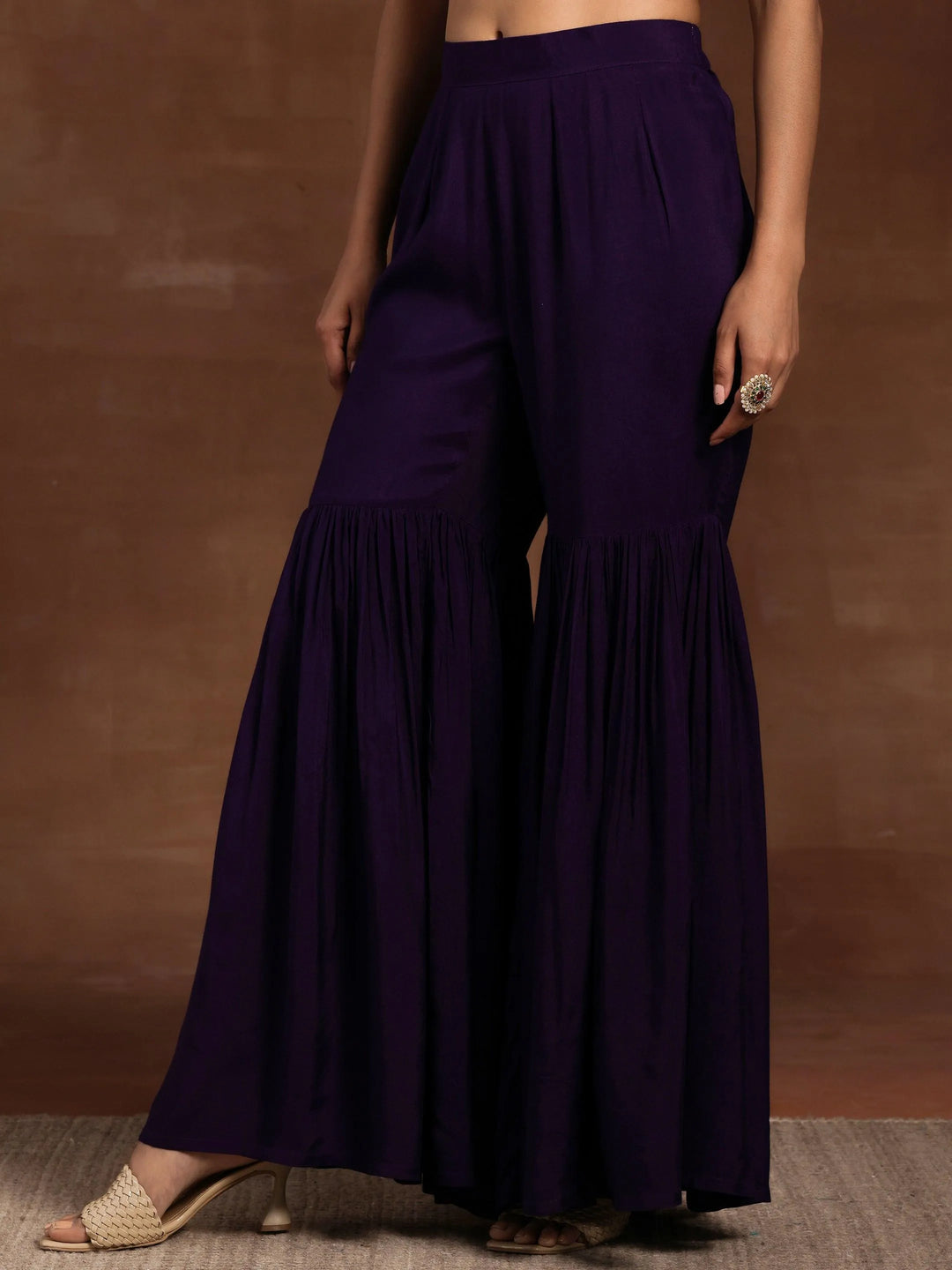 Purple Embroidered Silk Blend Co-Ords - Libas 