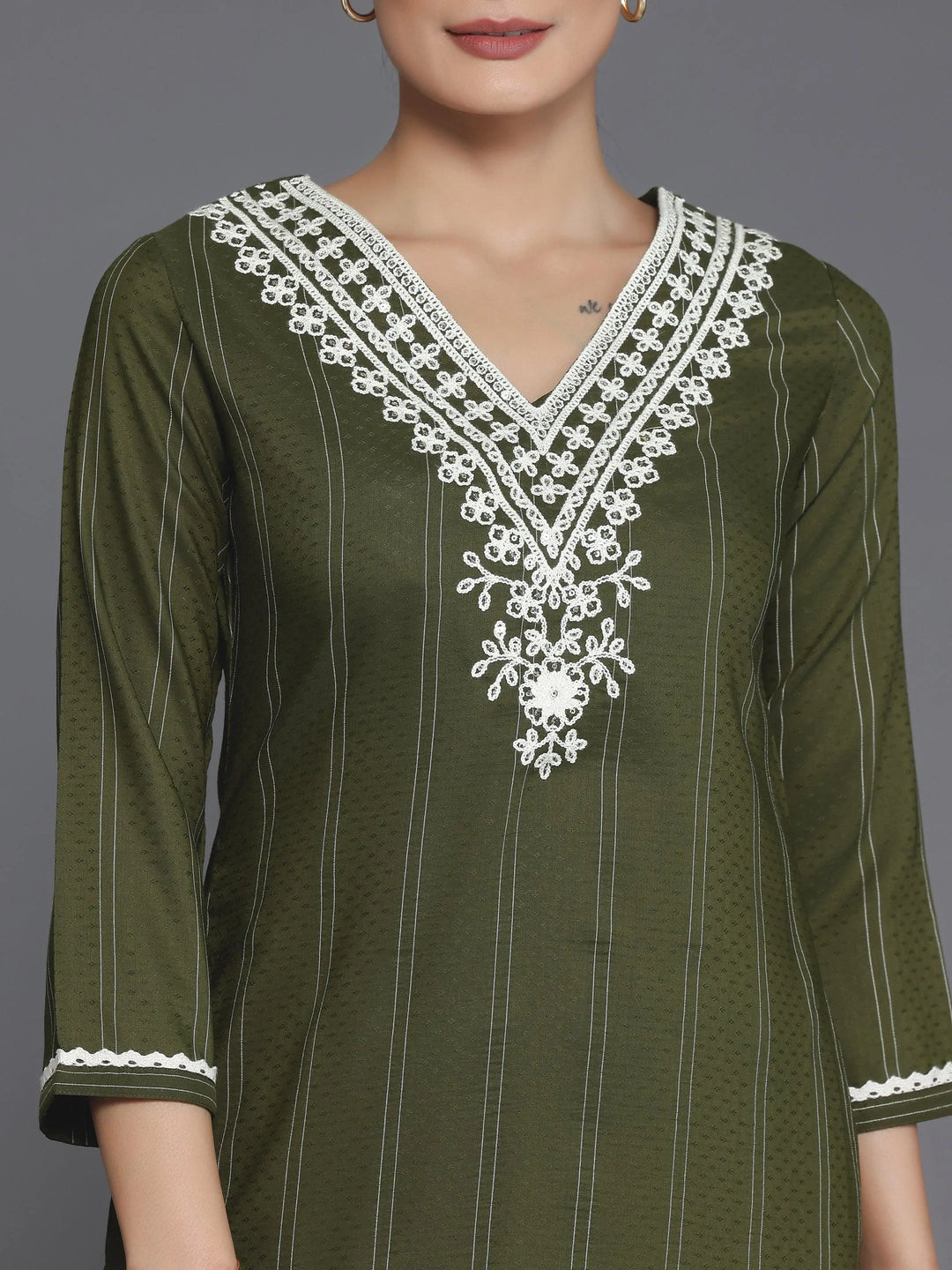 Olive Yoke Design Silk Straight Kurta - Libas