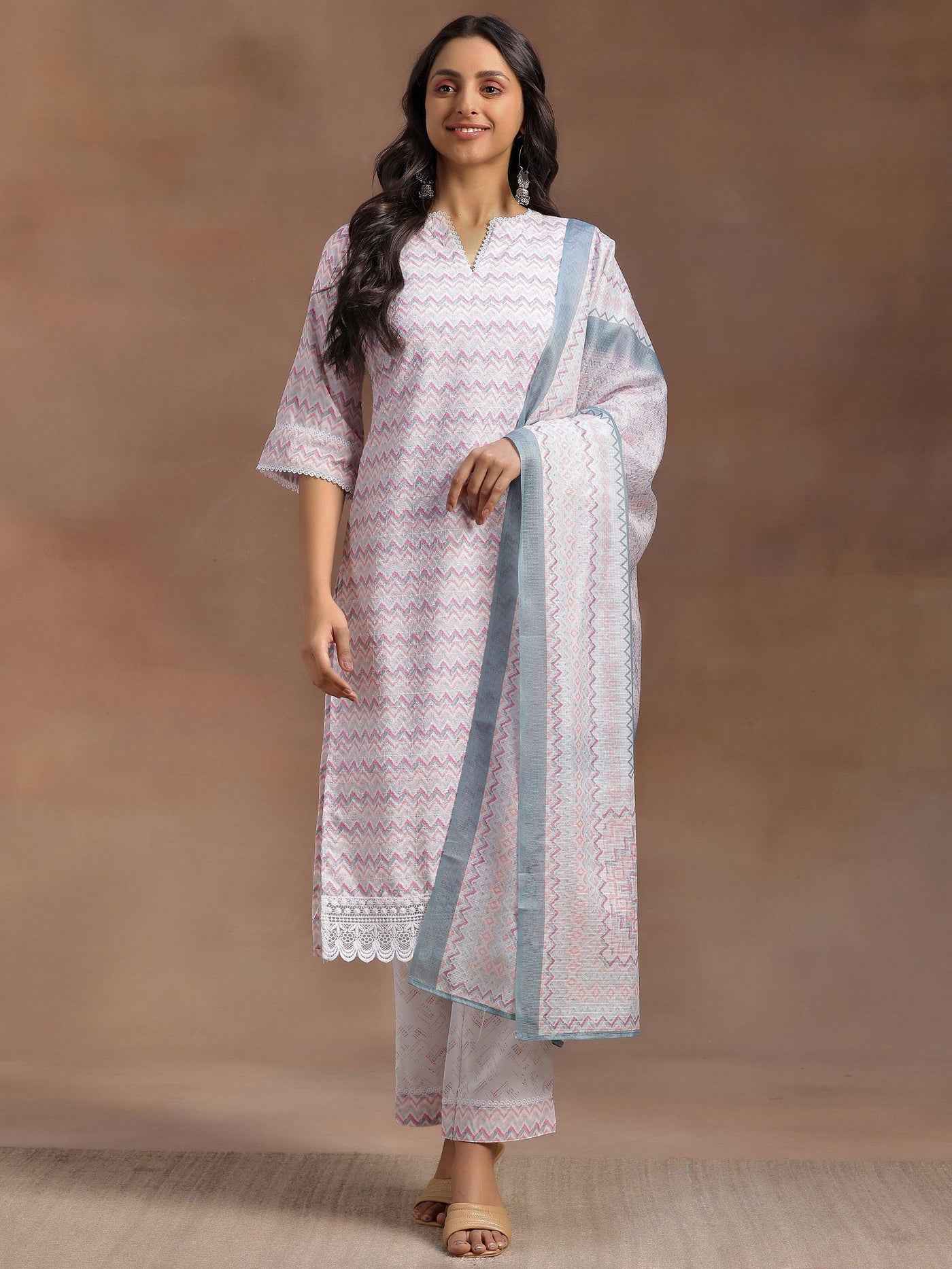 Pink Embroidered Cotton Blend Straight Suit With Dupatta - Libas