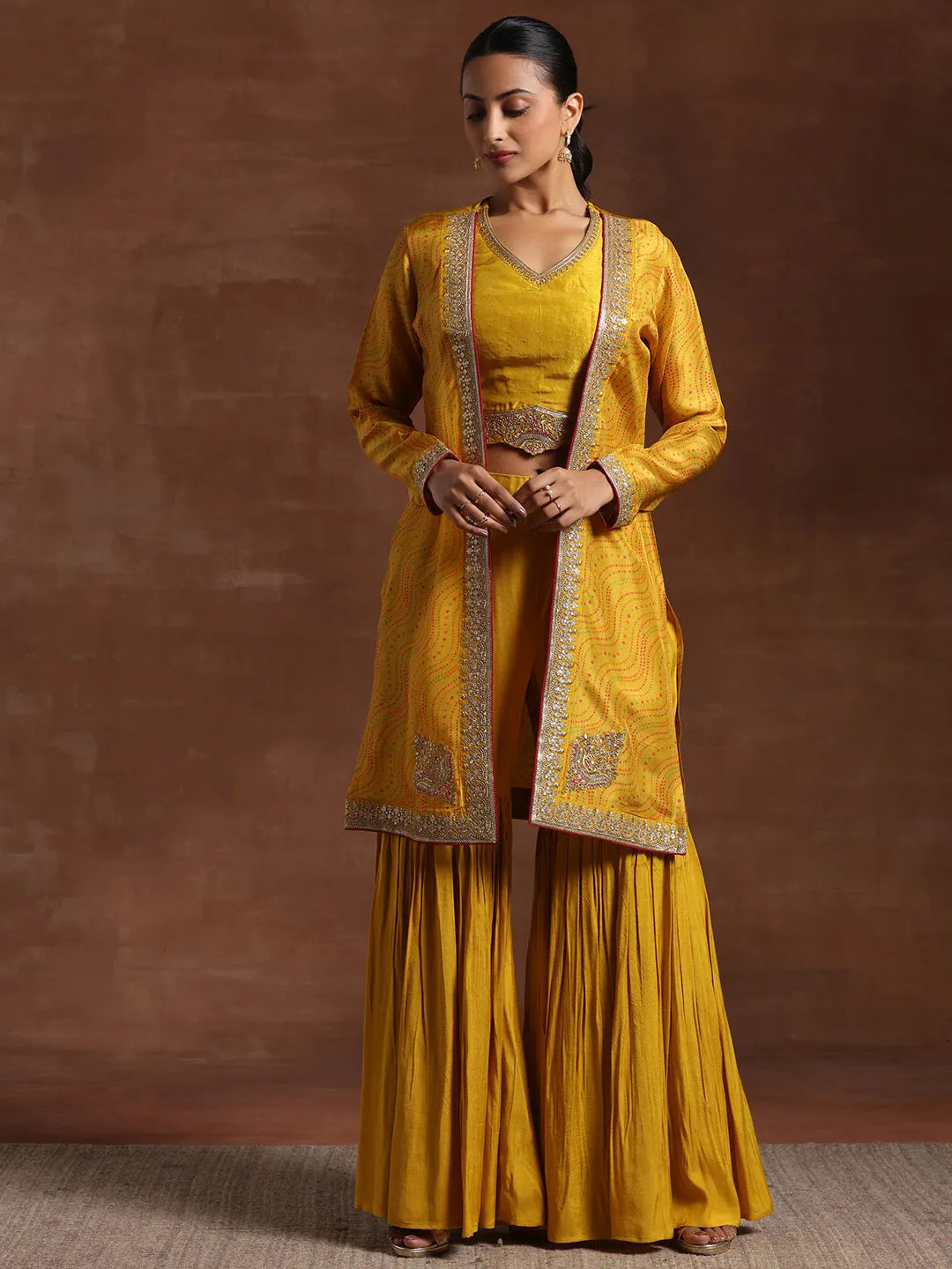  Mustard Embroidered Silk Blend Co-Ords 