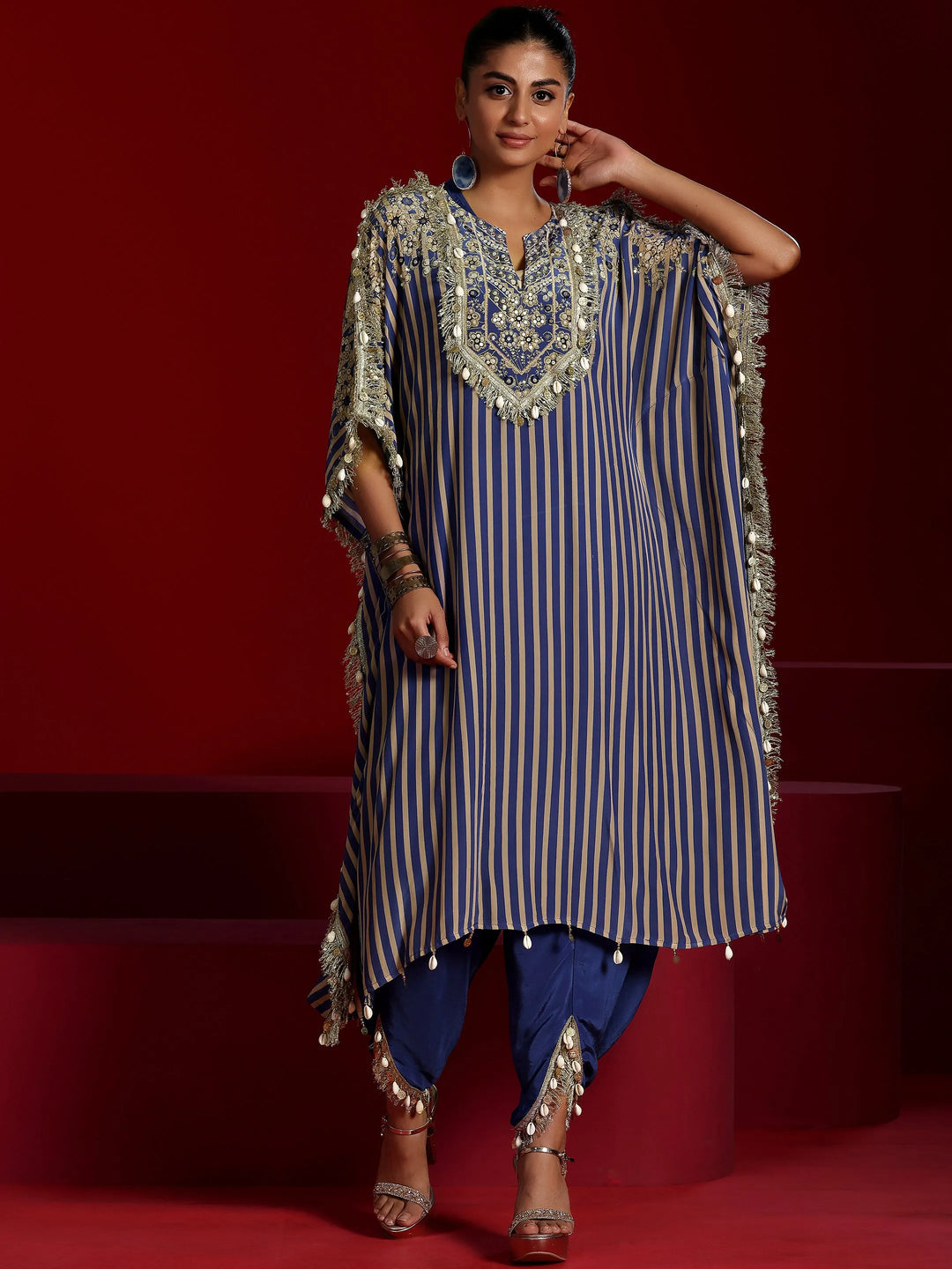  Libas Art Blue Striped Silk Blend Co-Ords 