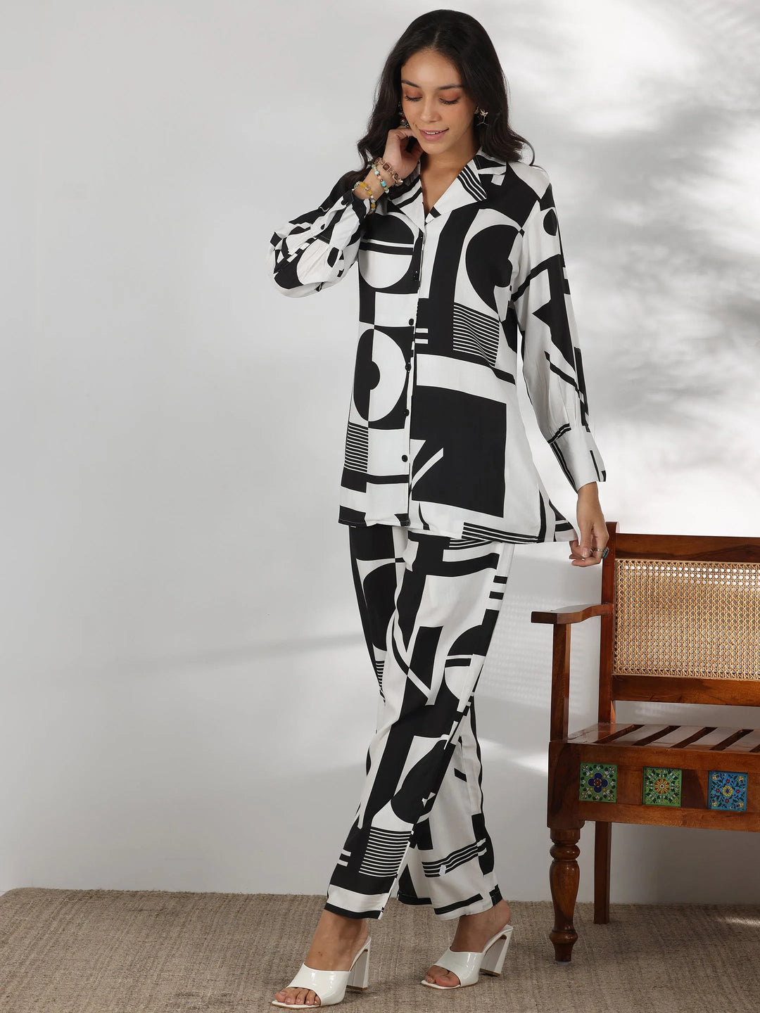  White Printed Rayon Co-Ords 