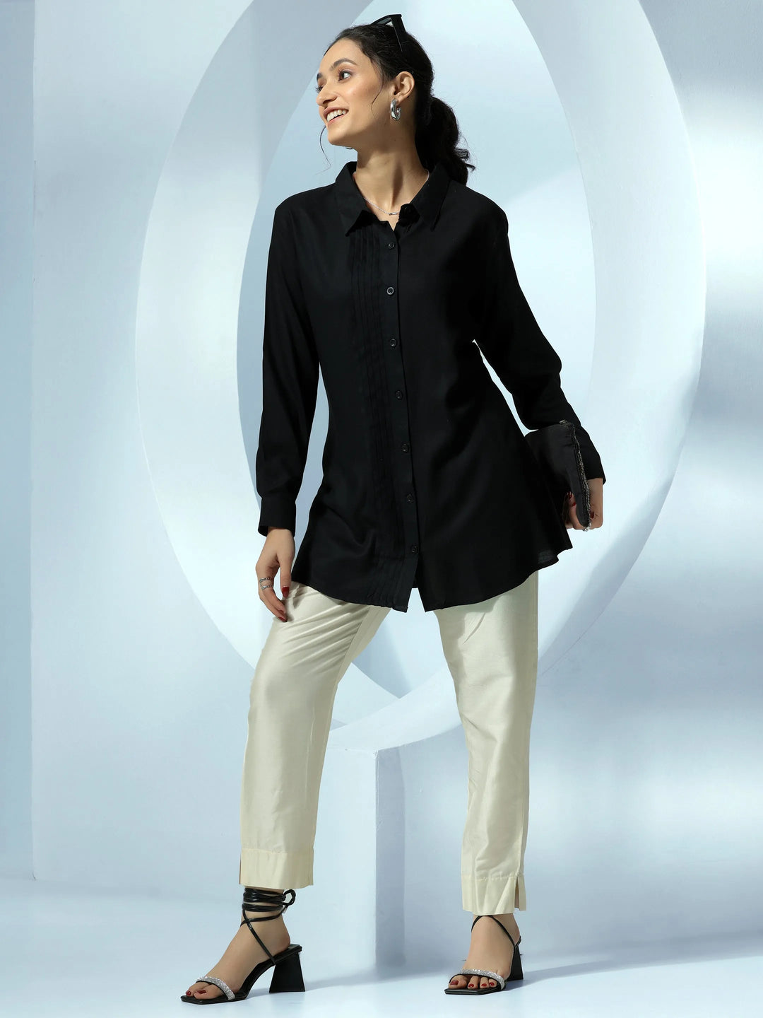  Black Solid Rayon Straight Tunic 