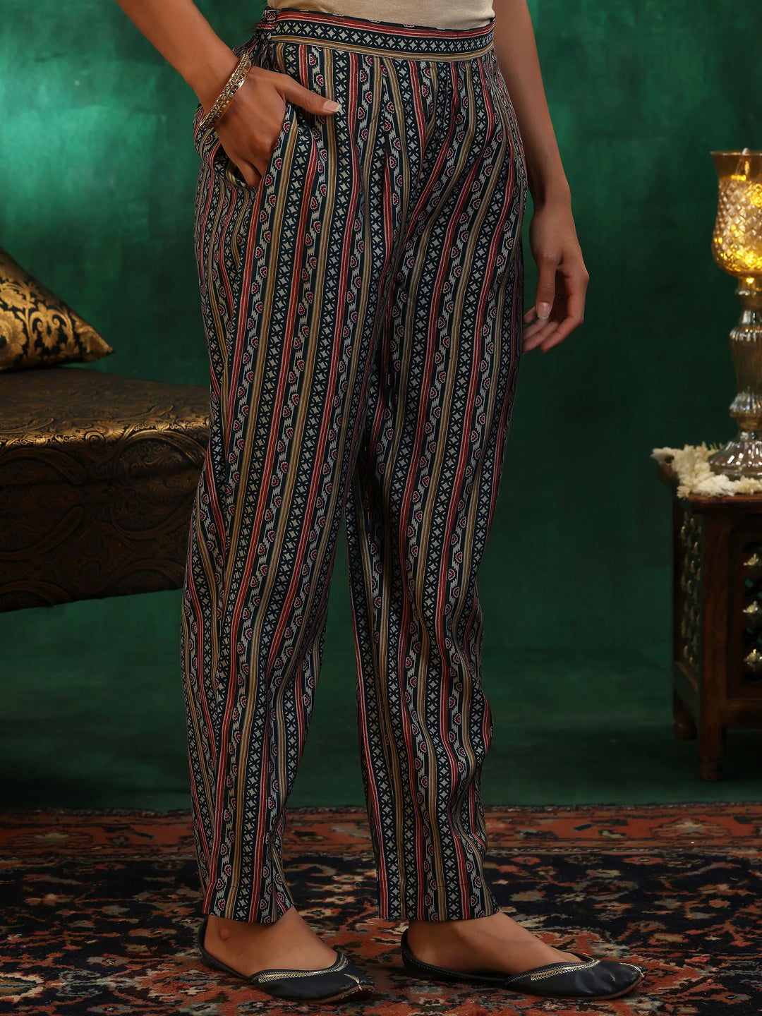  Teal Printed Silk Blend Straight Suit With Dupatta 