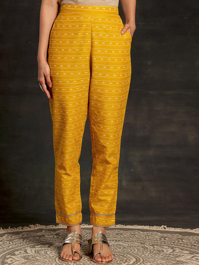 Mustard Printed Cotton Straight Suit With Dupatta - Libas