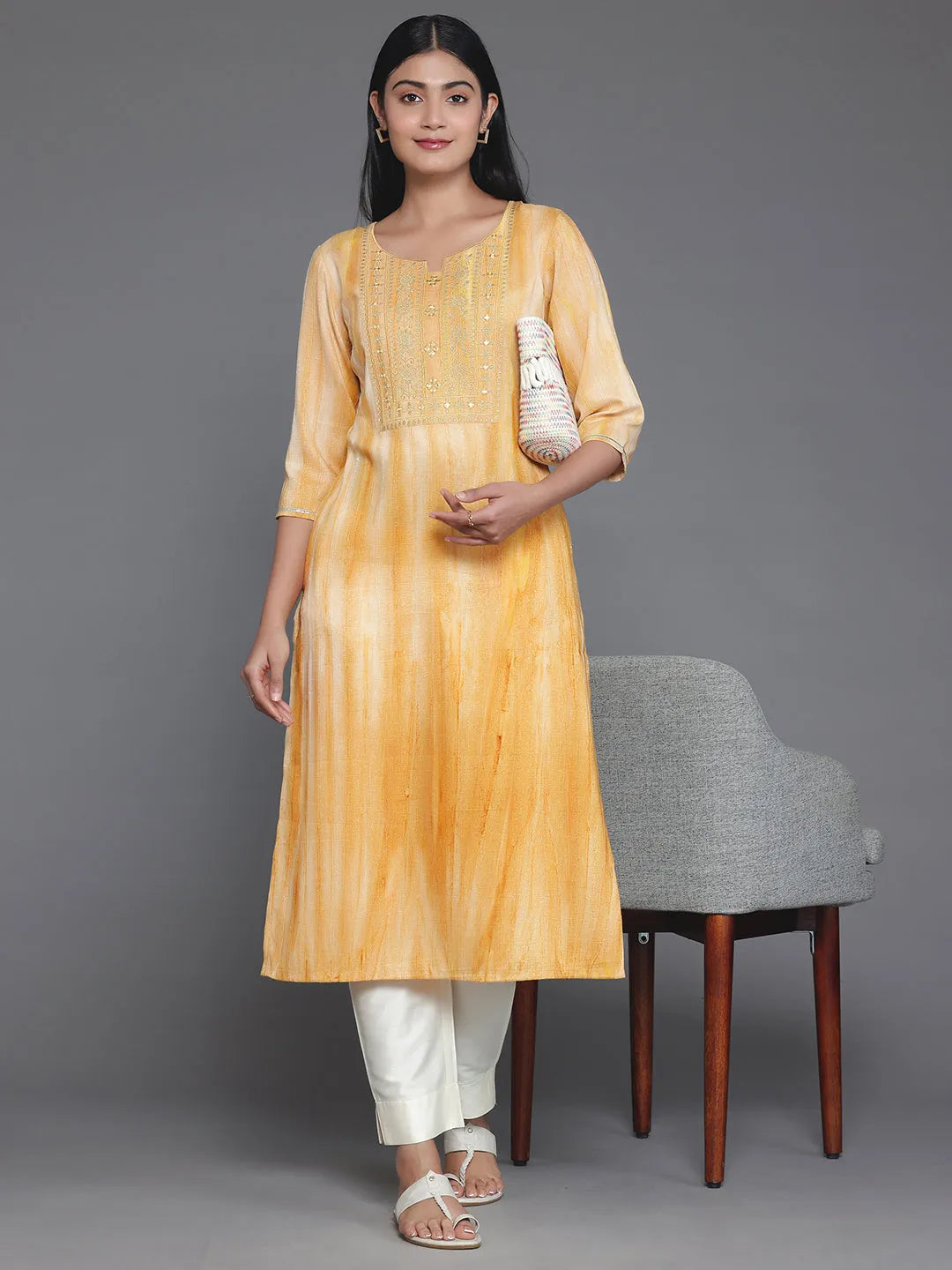 libas Yellow Yoke Design Cotton Straight Kurta-picture-40