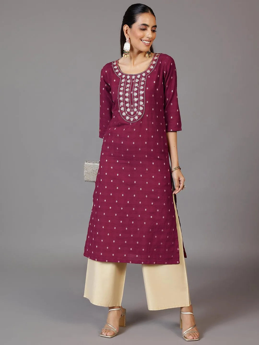 libas Maroon Embroidered Cotton Straight Kurta-picture-26