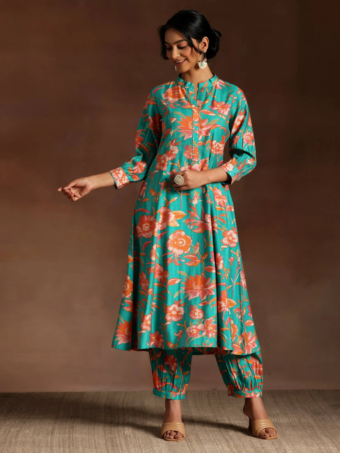  Blue Printed Silk Blend Co-Ords 