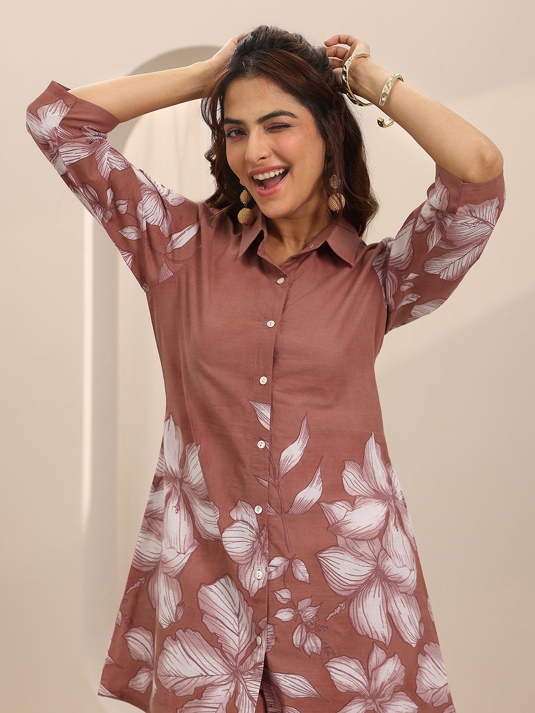  Brown Printed Cotton Co-Ord Sets 