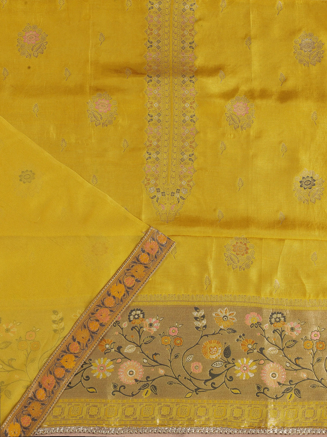  Mustard Embroidered Silk Blend Dress Material With Dupatta 