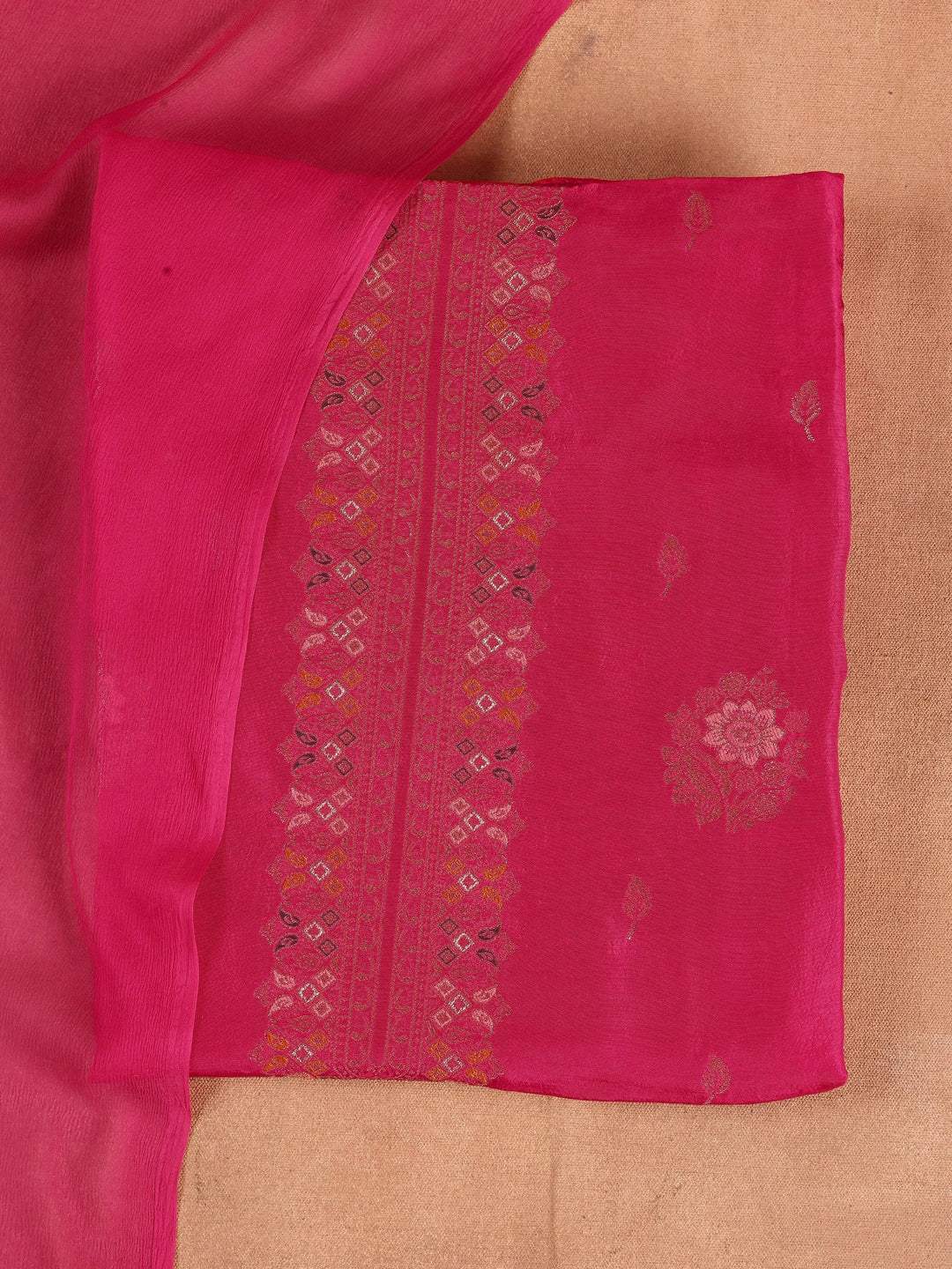 Pink Woven Design Silk Blend Dress Material With Dupatta