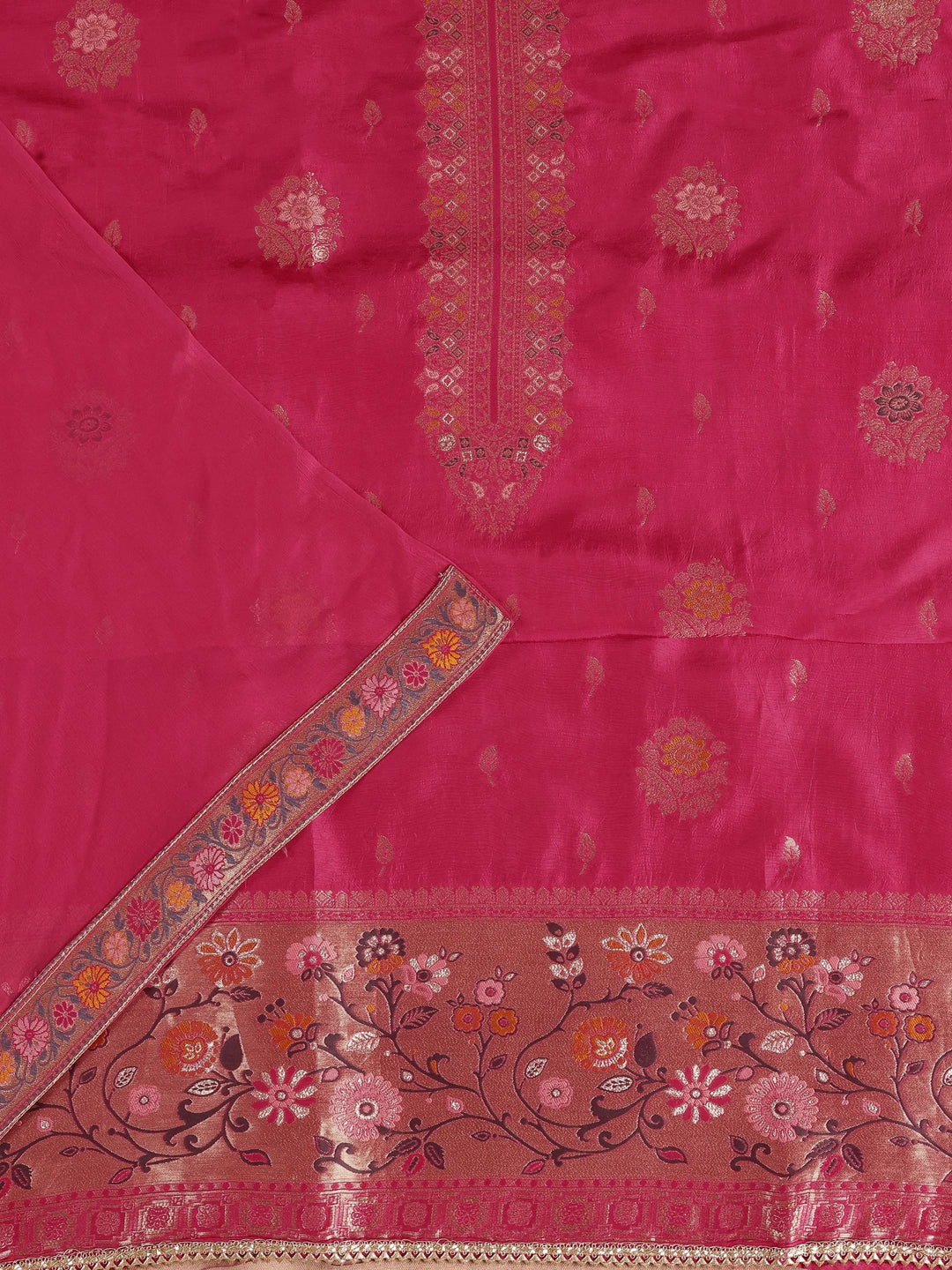  Pink Woven Design Silk Blend Dress Material With Dupatta 