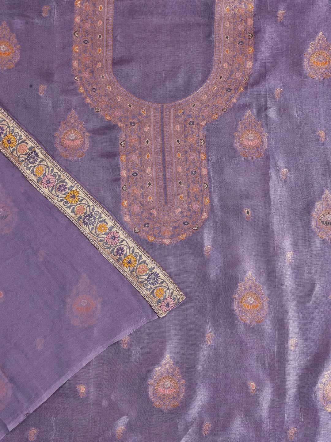  Purple Woven Design Silk Blend Dress Material With Dupatta 