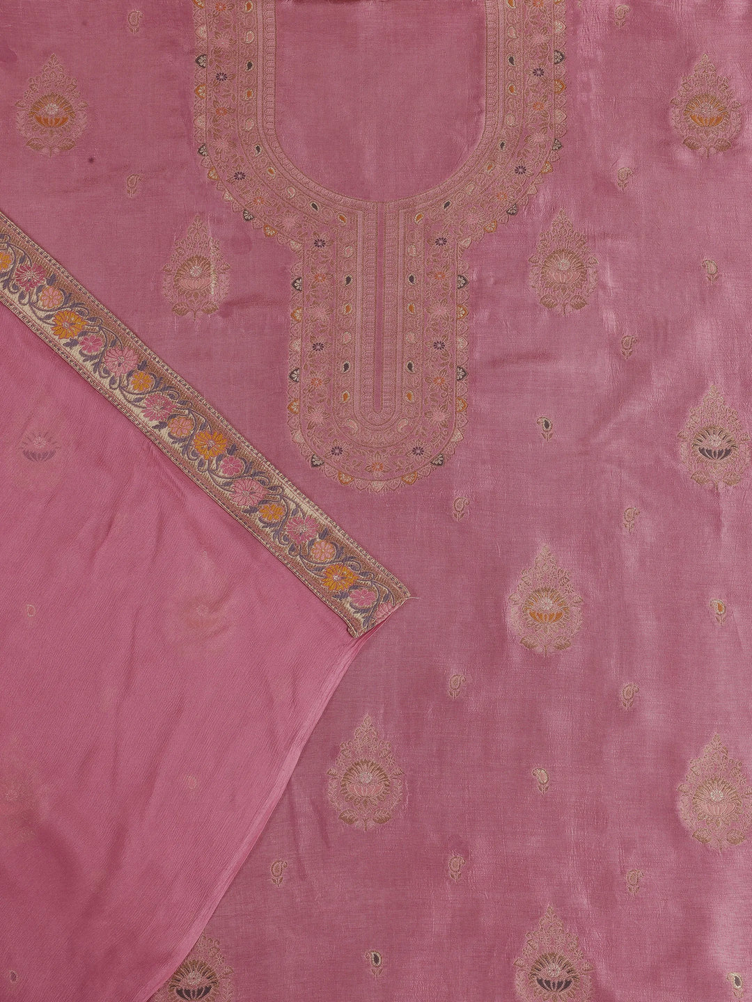  Pink Woven Design Silk Blend Dress Material With Dupatta 