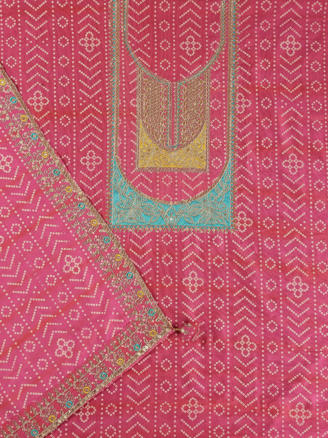  Pink Printed Silk Blend Dress Material With Dupatta 