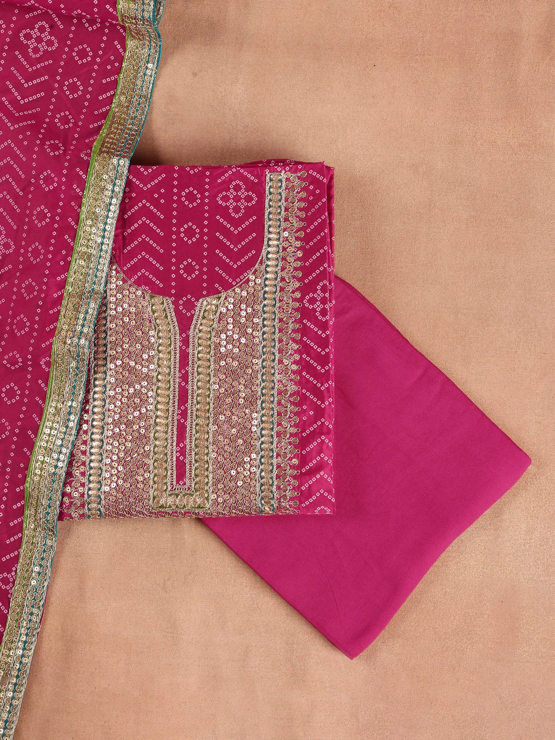  Pink Printed Silk Blend Dress Material With Dupatta 
