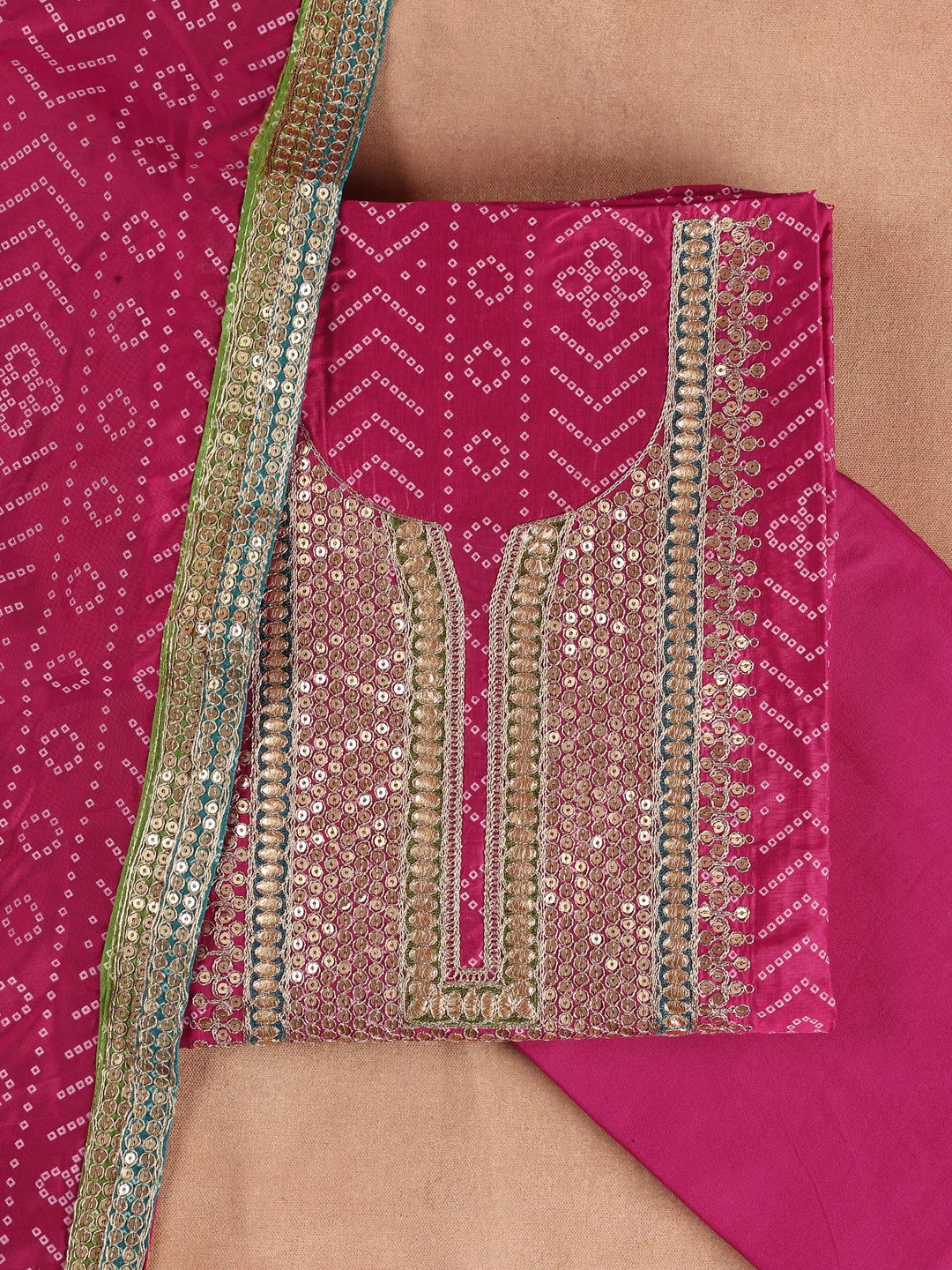  Pink Printed Silk Blend Dress Material With Dupatta 