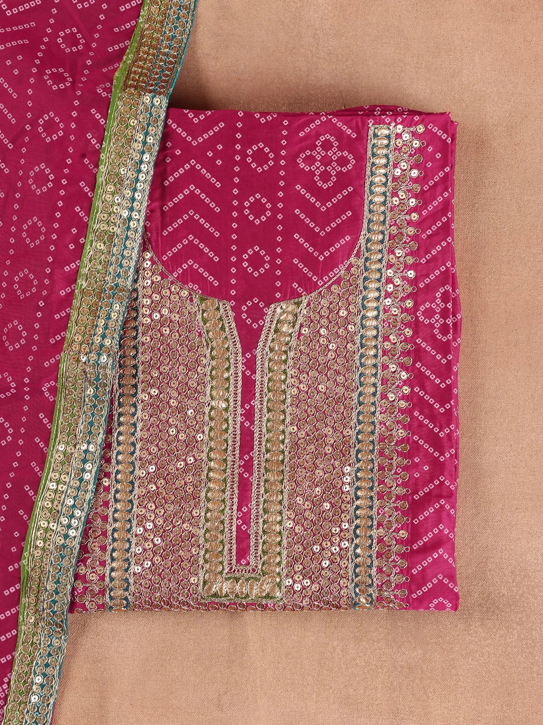 Pink Printed Silk Blend Dress Material With Dupatta