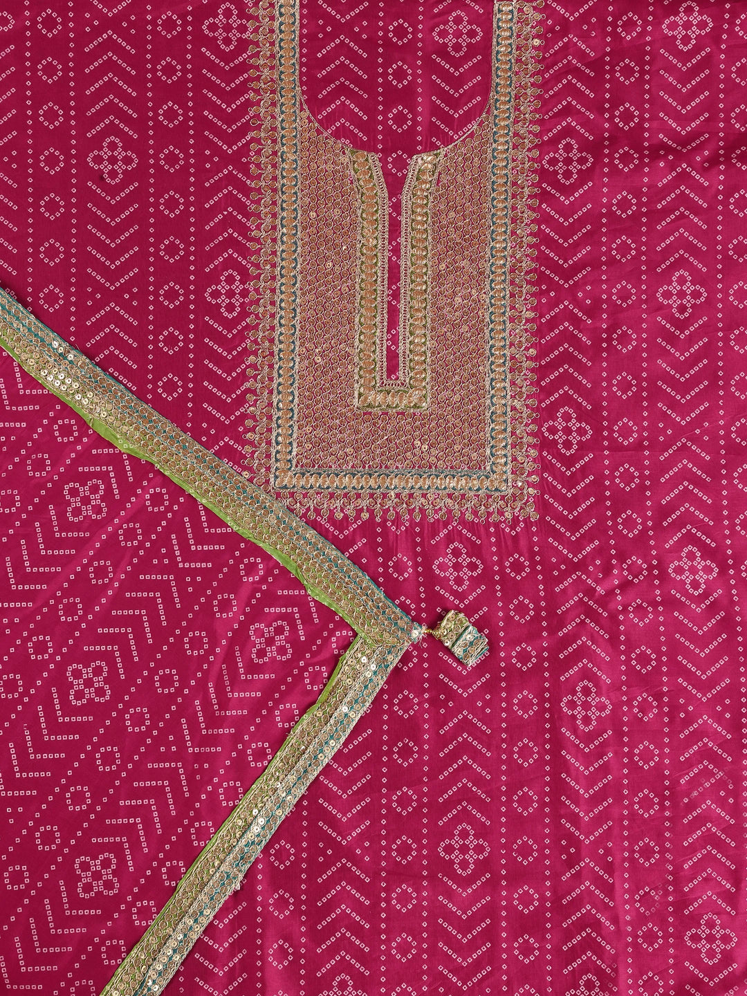  Pink Printed Silk Blend Dress Material With Dupatta 