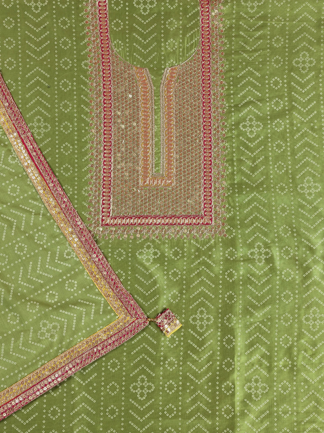  Green Embroidered Silk Blend Dress Material With Dupatta 