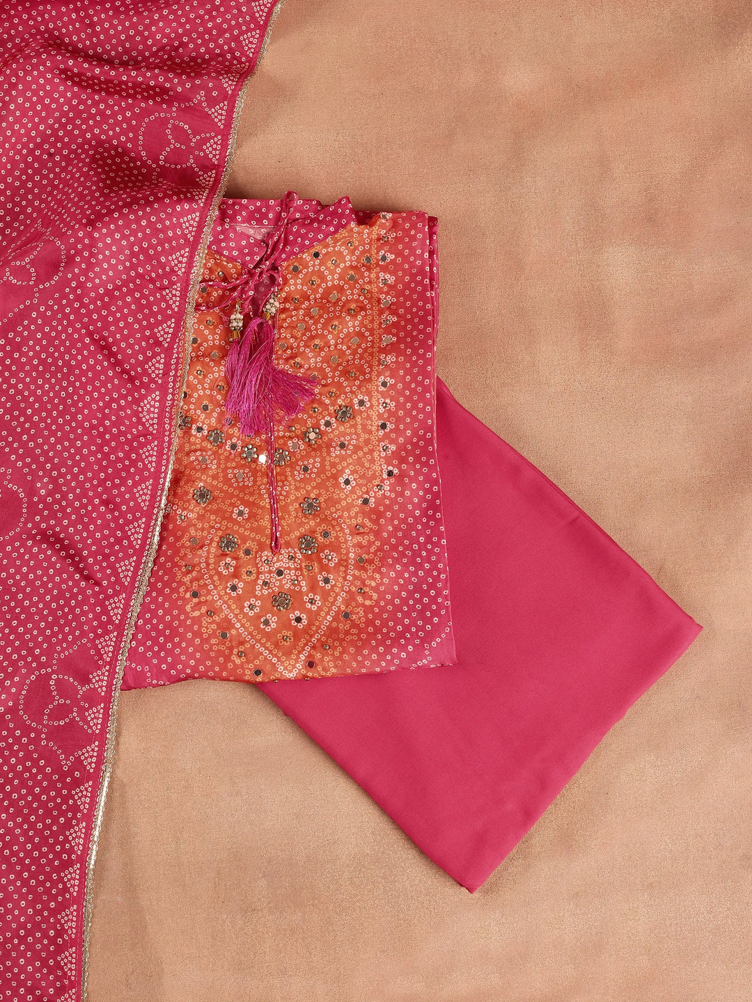  Pink Printed Poly Crepe Semi Stitched Suit Set 