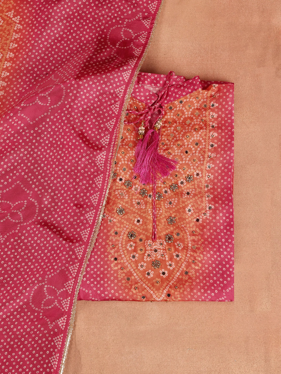  Pink Printed Poly Crepe Semi Stitched Suit Set 